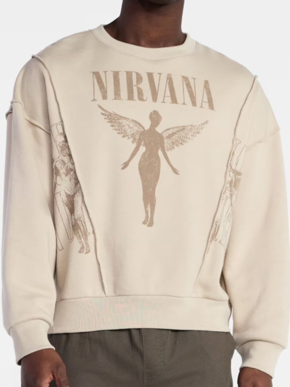 Nirvana In Utero Men's Crew Neck Long Sleeve Pullover Sweatshirt, Taupe, 3XL